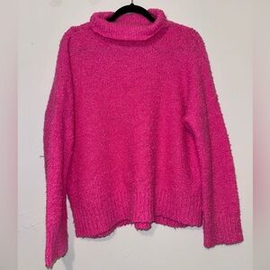 Lou & Grey Hot Pink Turtleneck Sweater Chunky Knit Size M